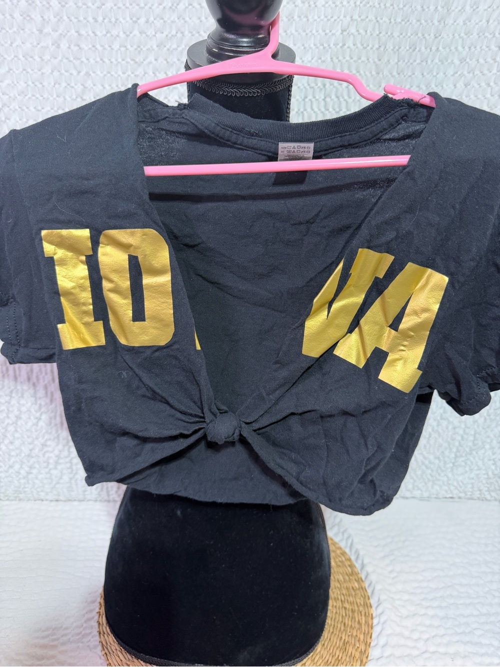 Gildan Black Crop Tee with Gold Foil Number Graphic iowa Hawkeyes